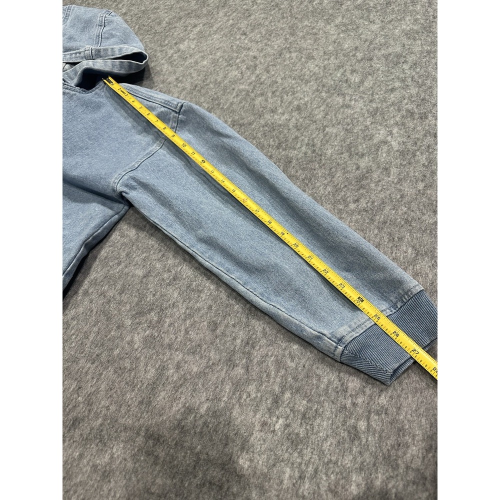 91 Cotton On Denim Blue Light Wash Hooded Full Zip Jean Jacket - Size 8 - Picture 10 of 11